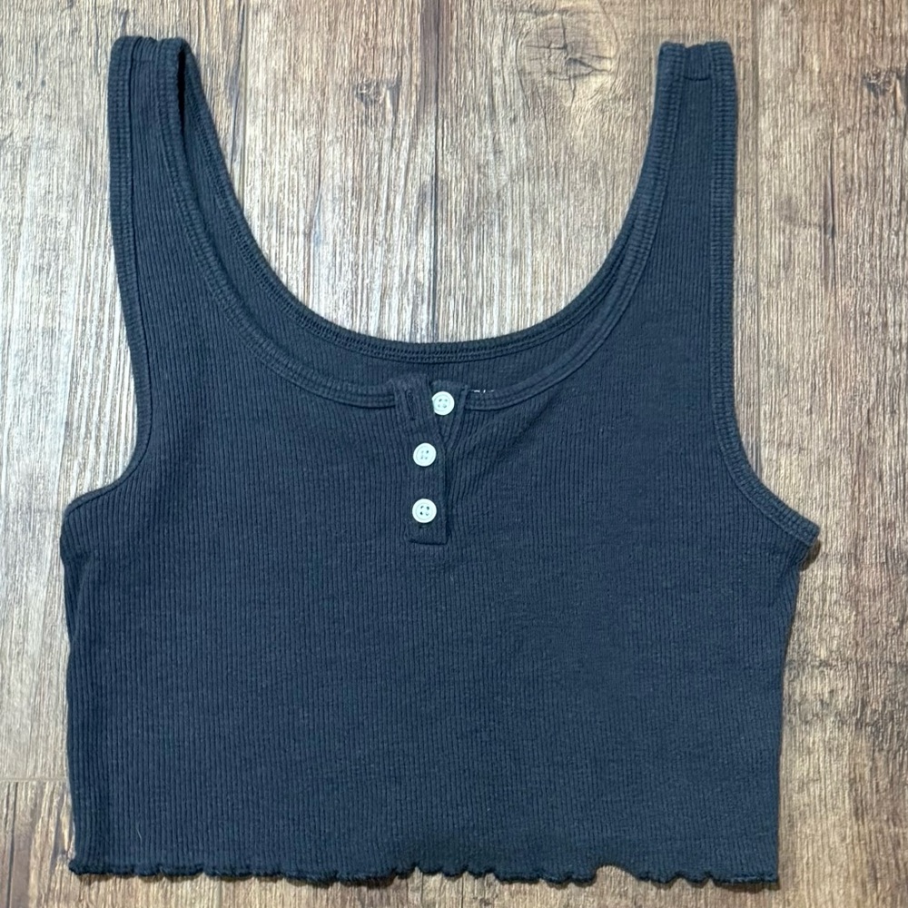 American Eagle Black Ribbed Cropped Tank Top